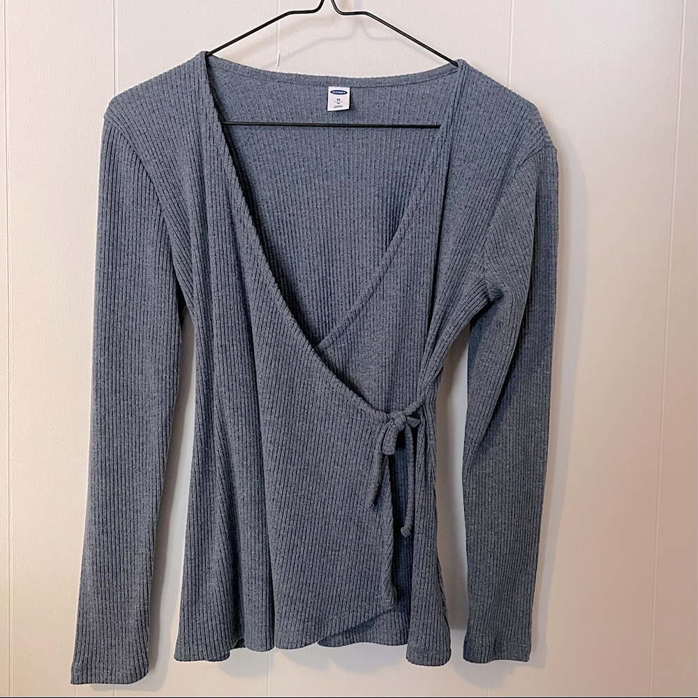Ribbed knit wrap lightweight sweater